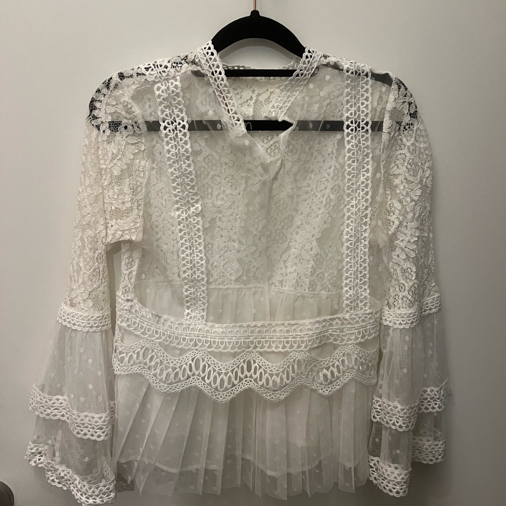 Sheer white top, lacy, size small